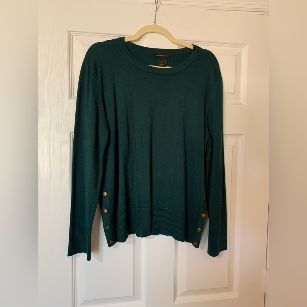 Investments‎ Deep Green Classic Long Sleeve Button Accents Top Sz XL Minimalist